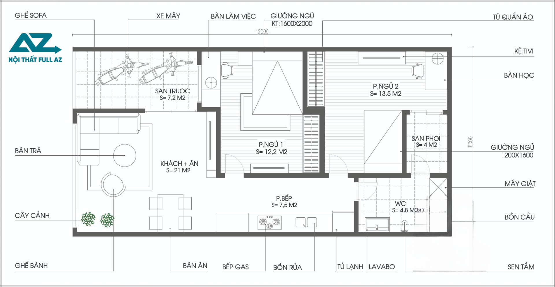 Bản vẽ thiết kế công năng nhà ống 1 tầng 5x20