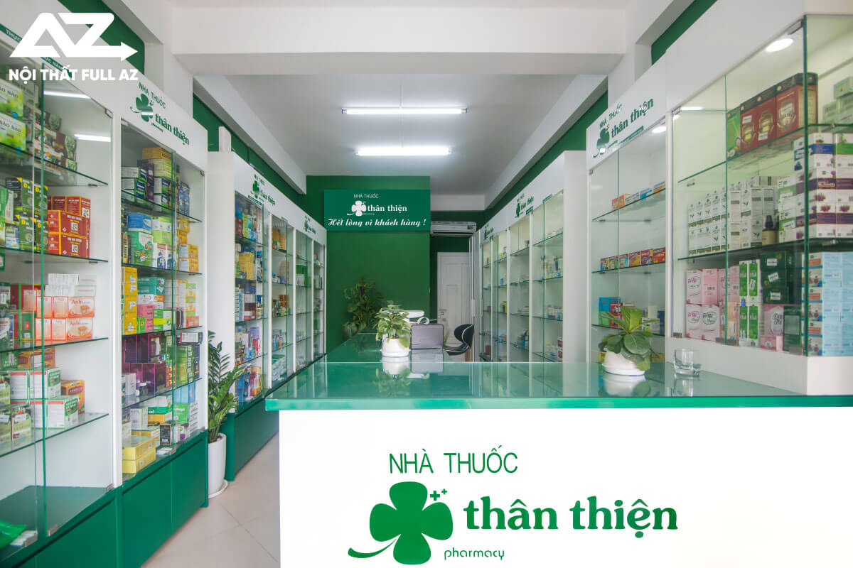 Mẫu quầy thuốc tây hiện đại được làm từ nhôm kính