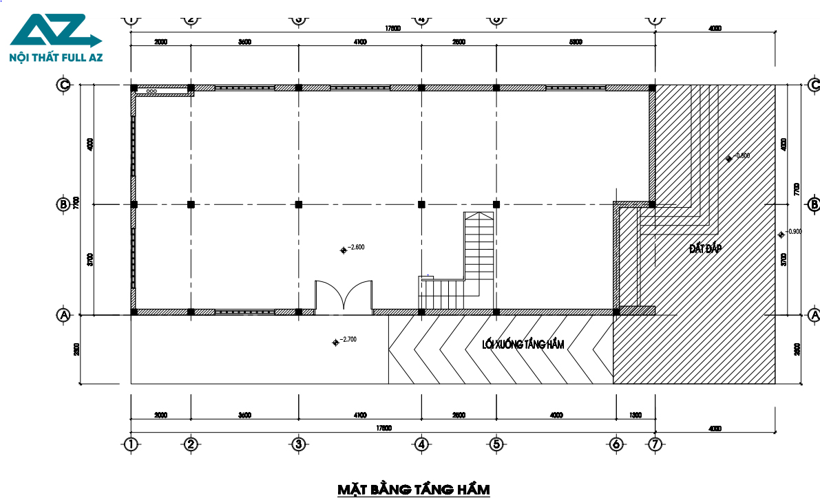 Bản vẽ thiết kế mặt bằng tầng hầm lửng cho nhà phố