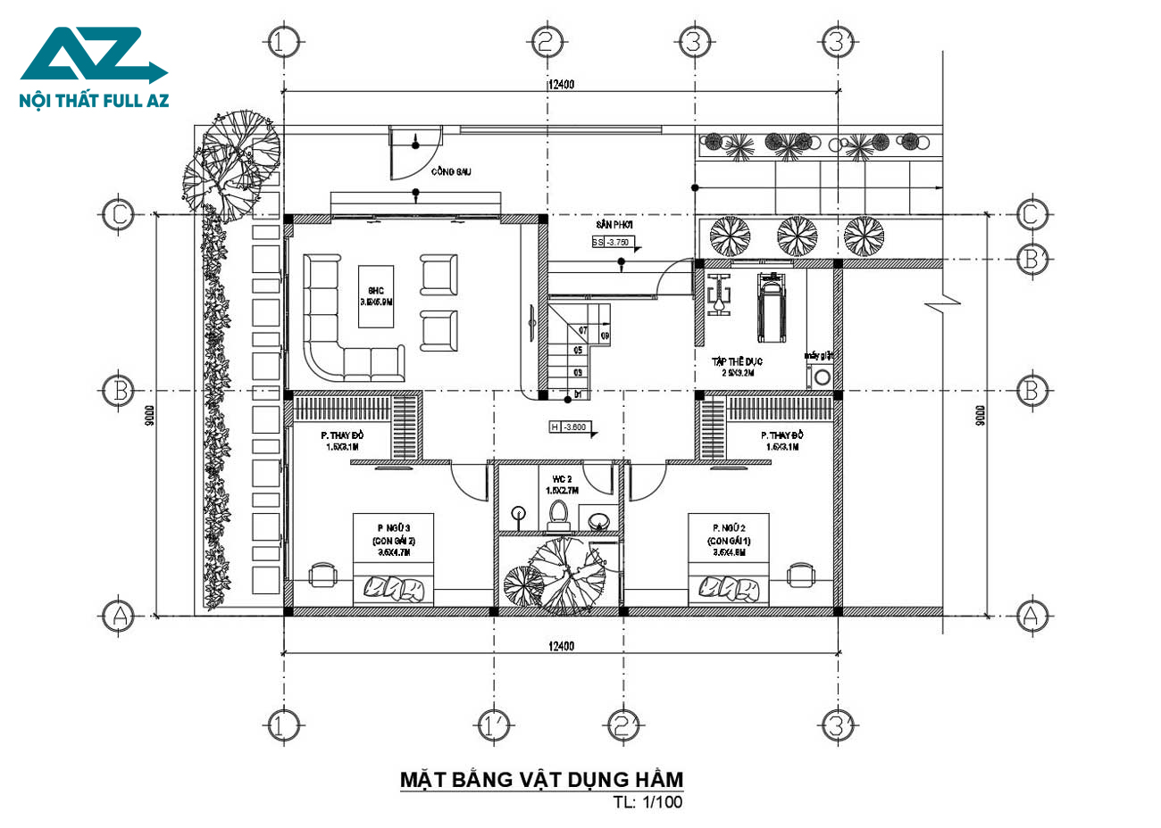 Bản vẽ thiết kế nhà có tầng hầm lửng