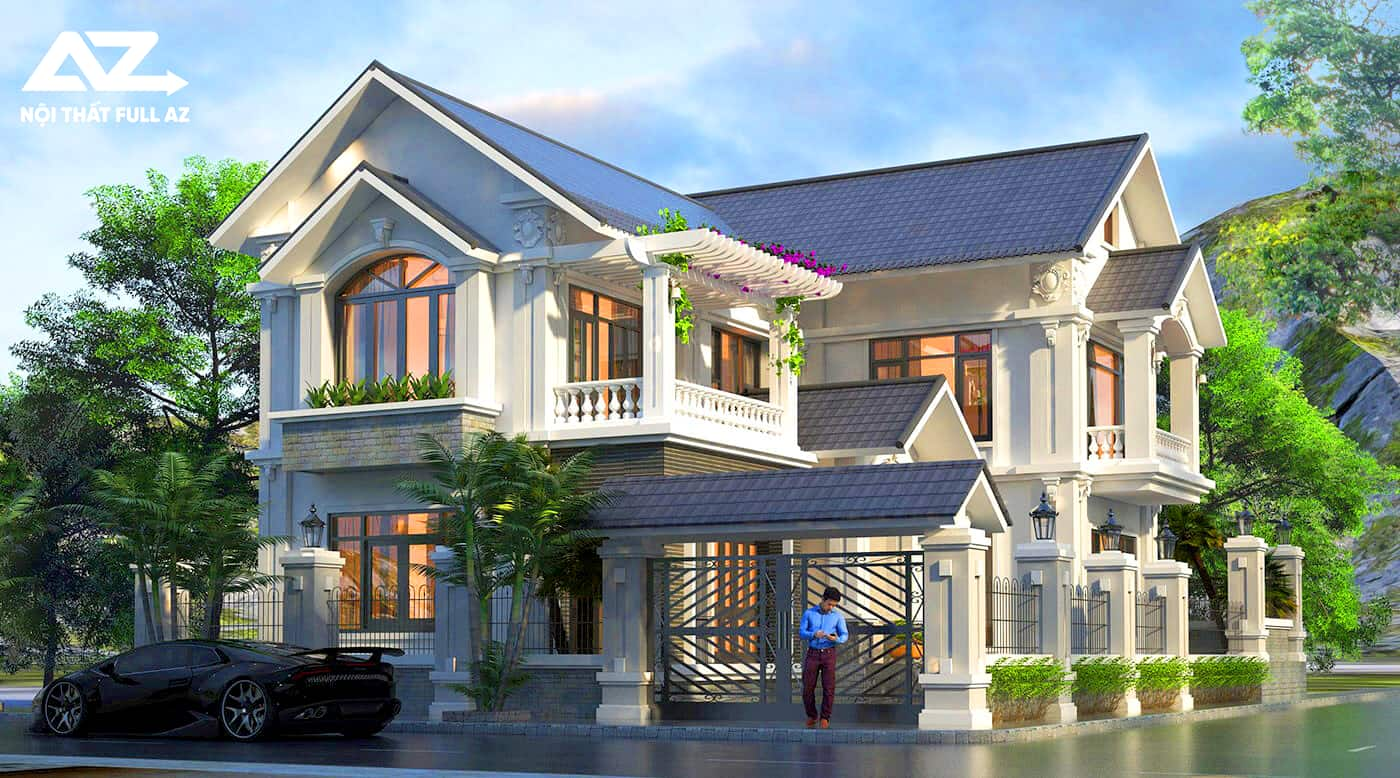 Chiêm ngưỡng mẫu nhà 2 tầng chữ L 100m2 mái Thái hiện đại