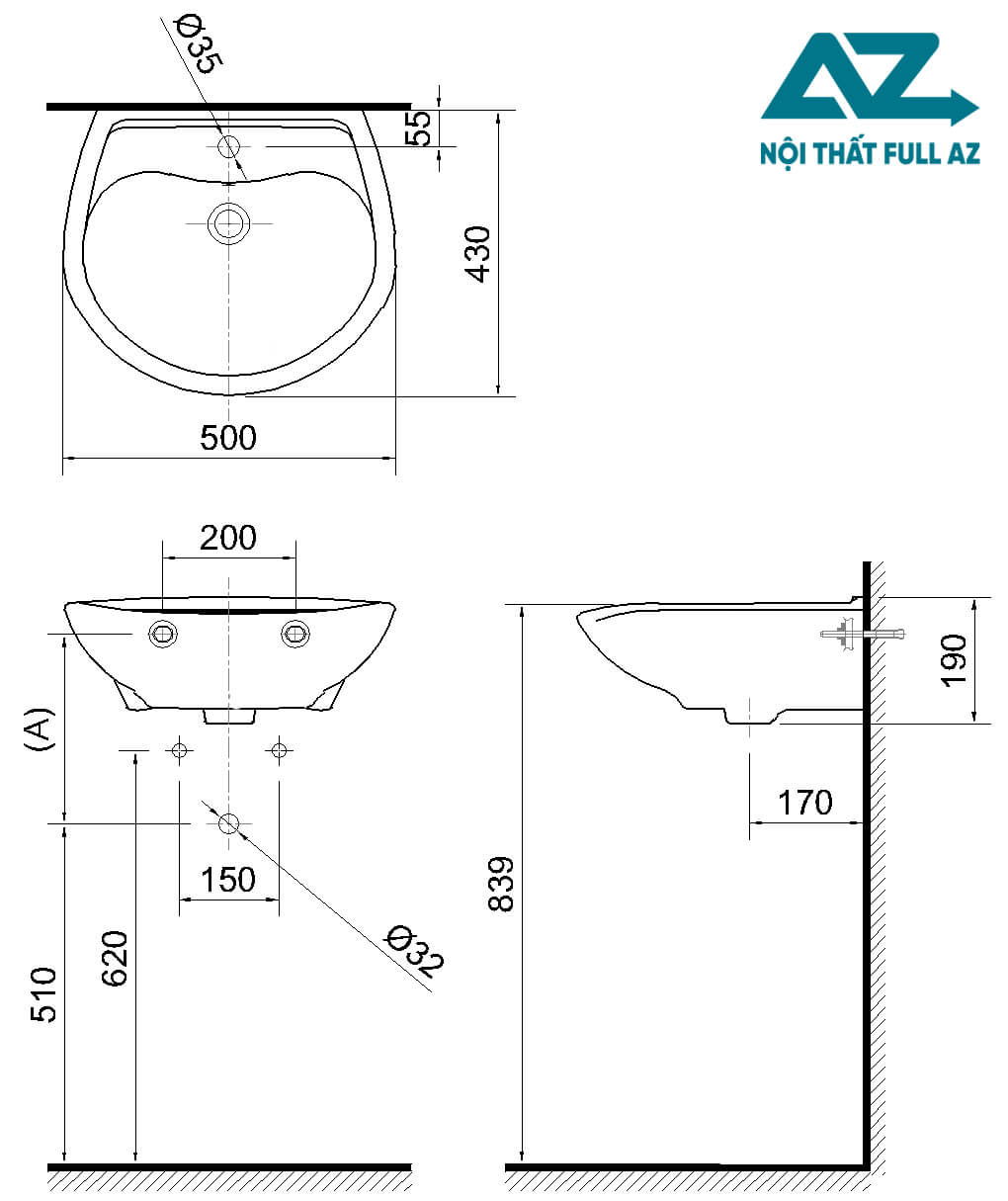 Chiều cao lavabo treo tường