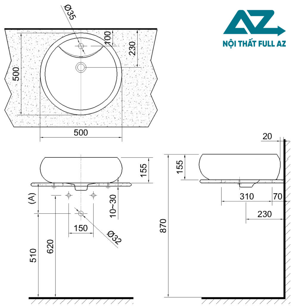 Kích thước lavabo đặt bàn đẹp, chuẩn