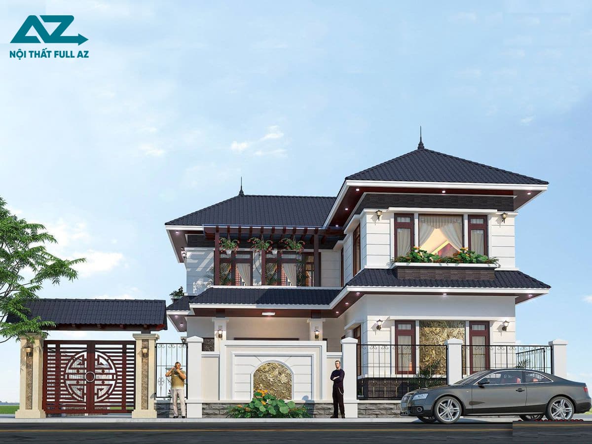 Tham khảo mẫu nhà 2 tầng chữ L 100m2 mái Nhật sang trọng