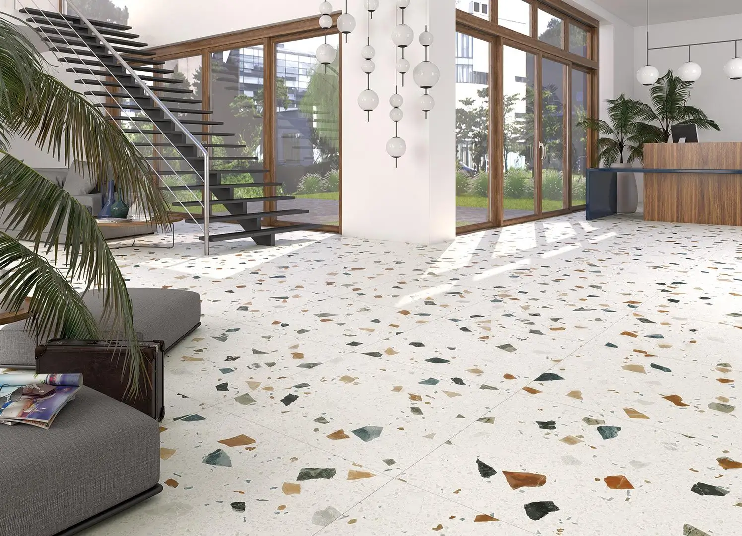 Mẫu gạch lát nền 80x80 terrazzo phòng khách đẹp