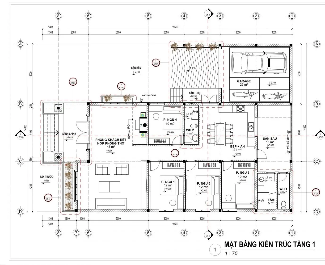 Cách bố trí mặt bằng công năng nhà cấp 4 4 phòng ngủ